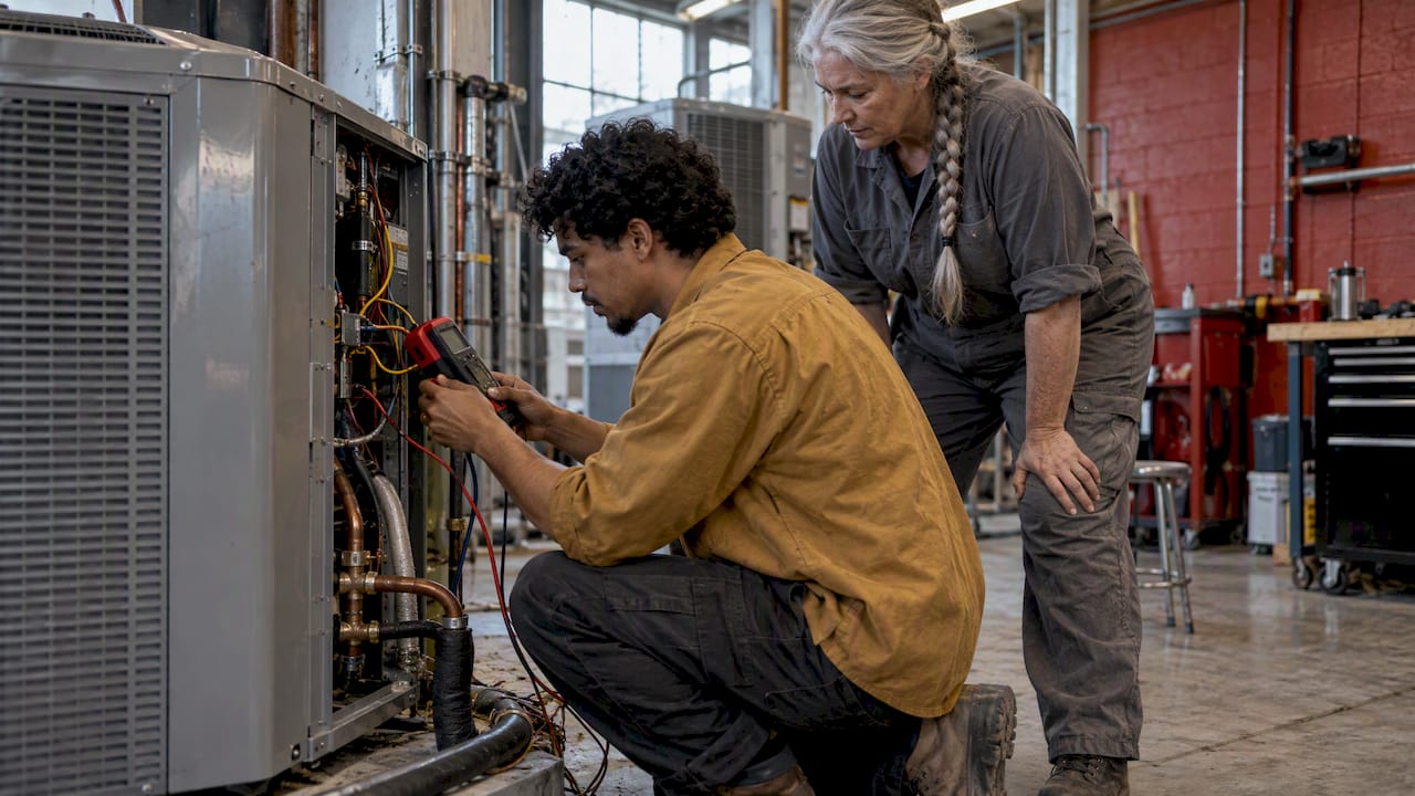 Apprentice learns heat pump diagnostics